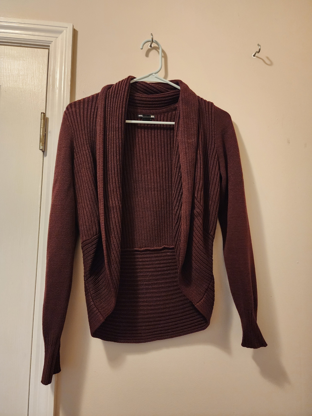 H&M Open-Front Ribbed Cardigan Sweater - Burgundy